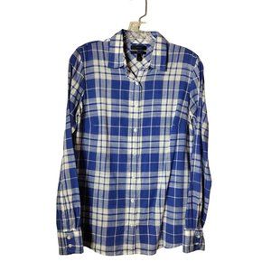 J Crew Top Womens 4 Perfect Button Up Long Sleeve Plaid Lightweight Sheer